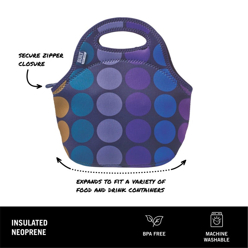 BUILT Gourmet Getaway Soft Neoprene Lunch Tote, Lightweight, Insulated, and Reusable, One Size, Plum Dots - Image 2